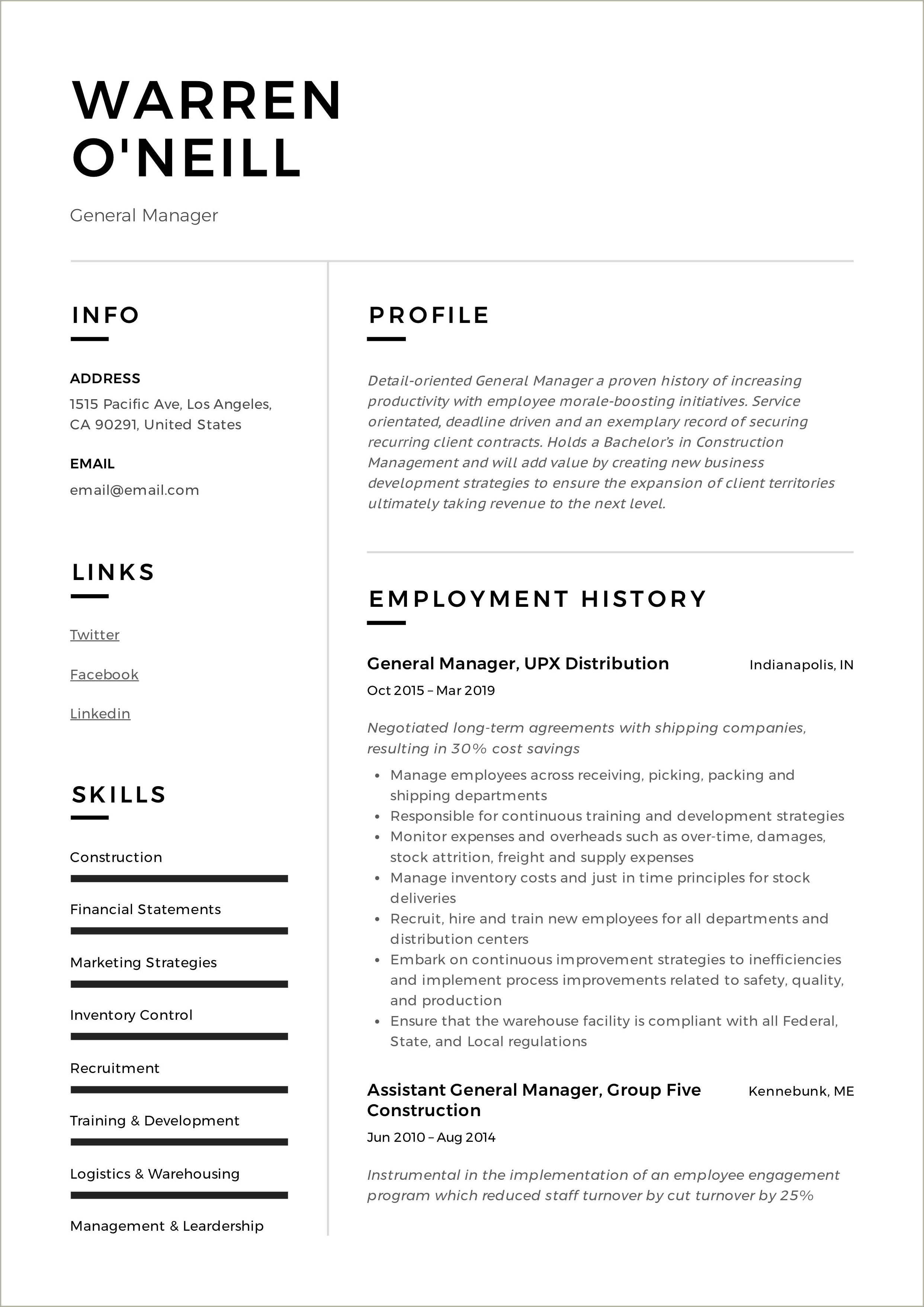 Objective For General Manager Resume - Resume Example Gallery