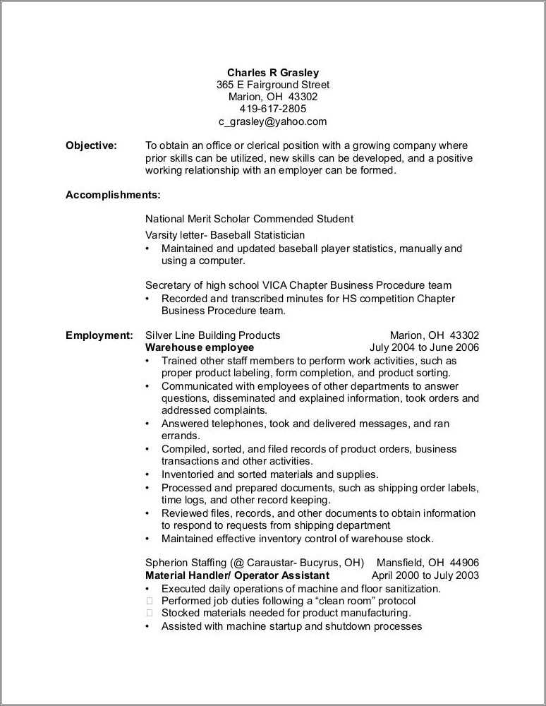 Objective For Cleanroom Manufacturing Resume - Resume Example Gallery