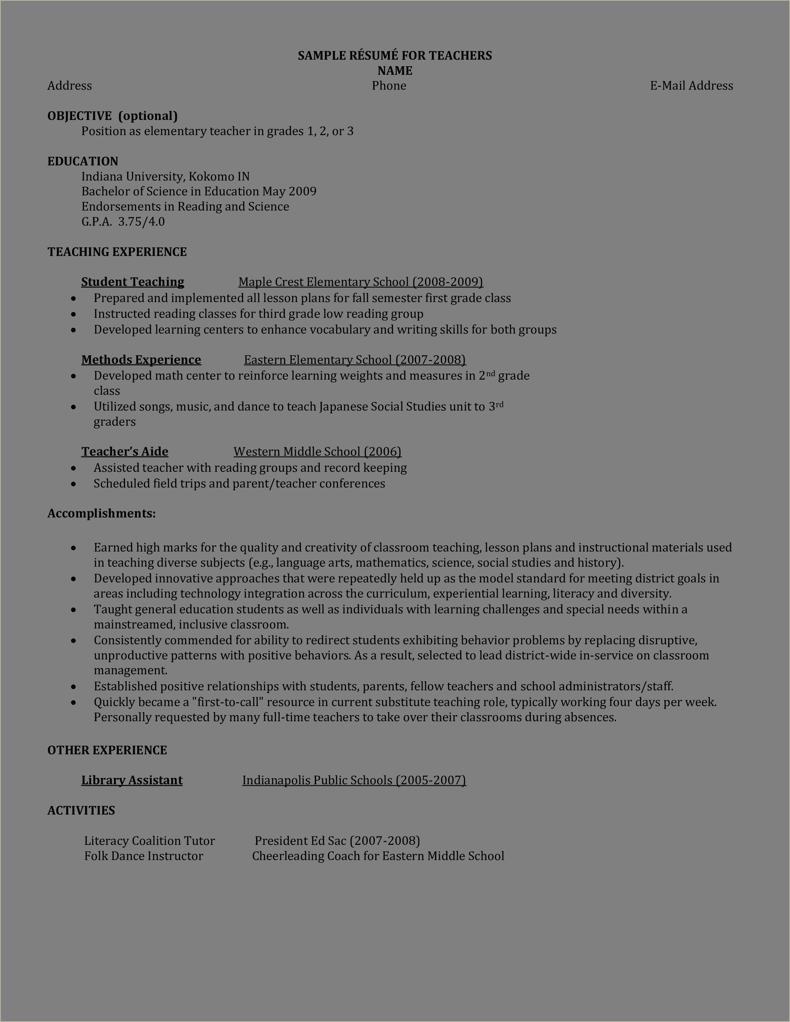 Dance Teacher Jobs Descriptions Resume - Resume Example Gallery