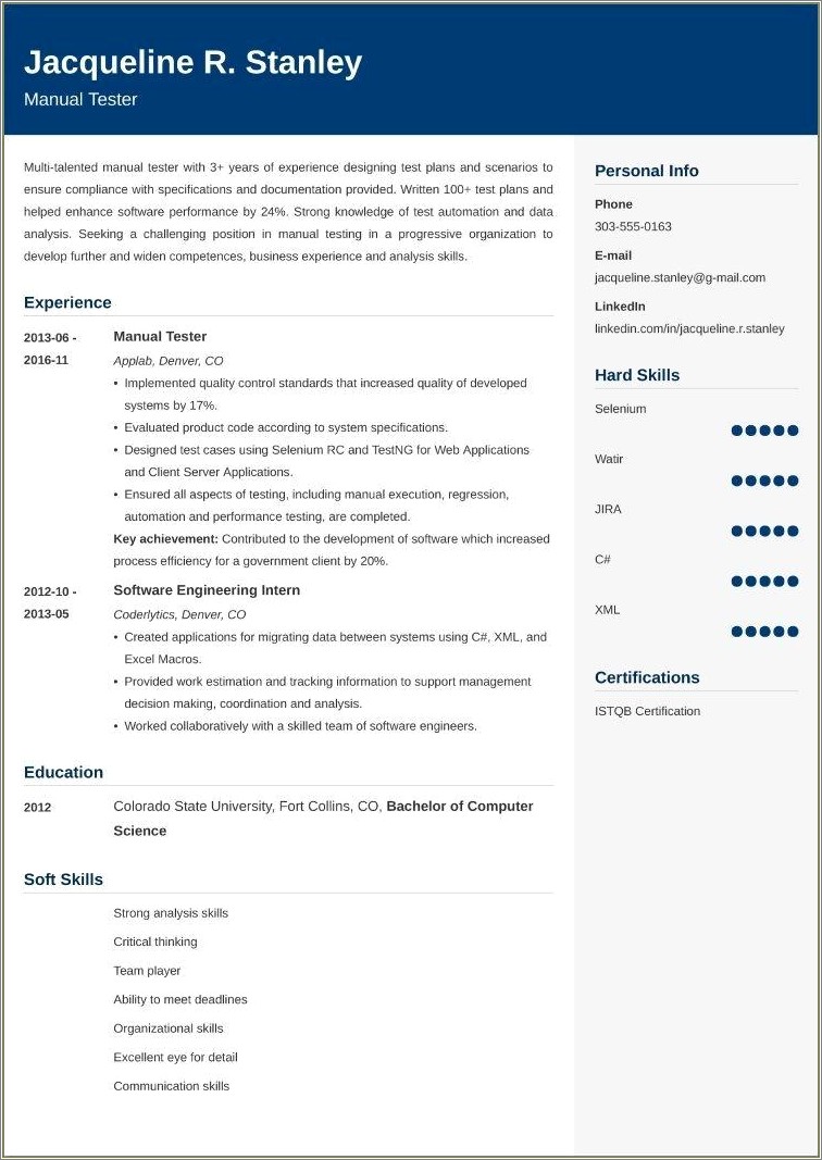 Best Resume Format For Manual Testing - Resume Example Gallery