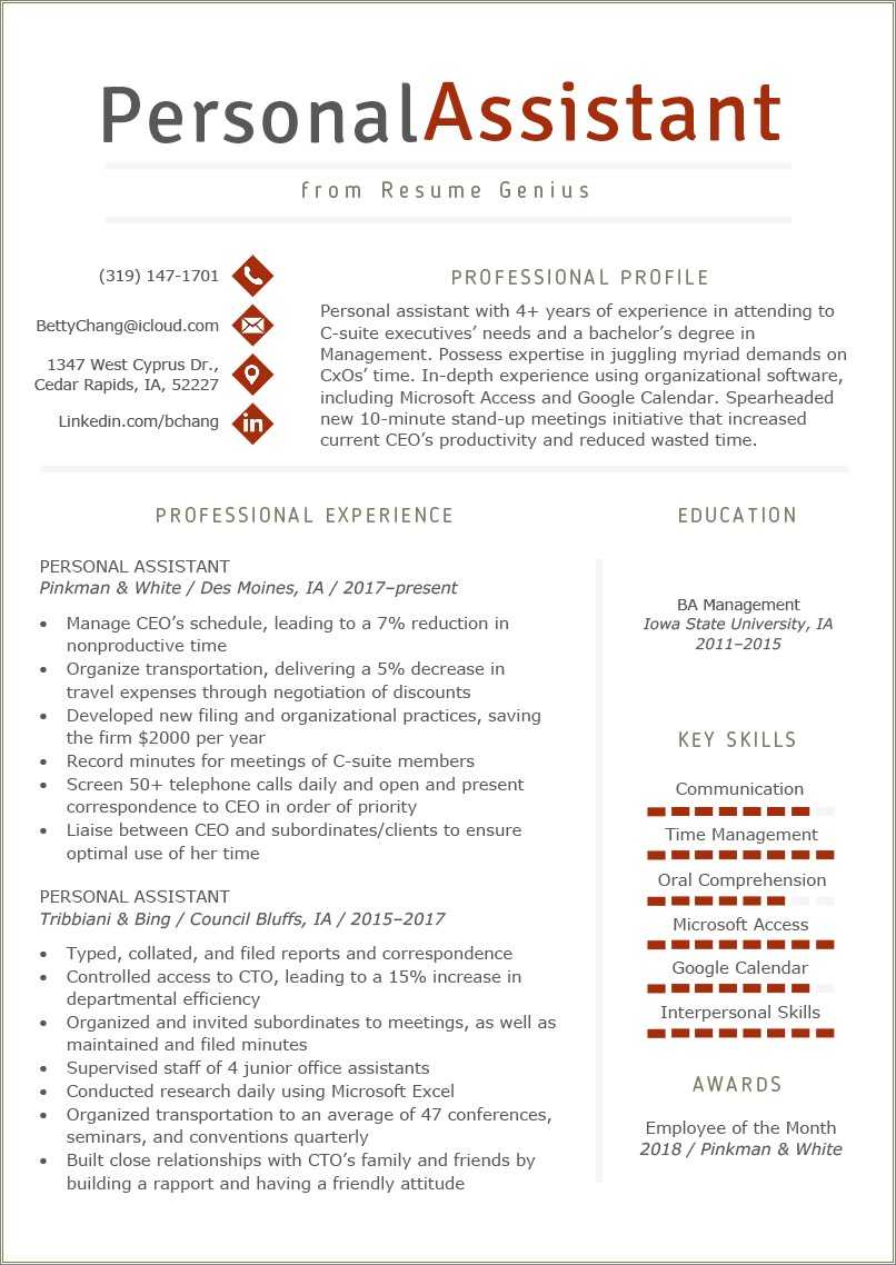 Personal Assistant Objective Resume Examples