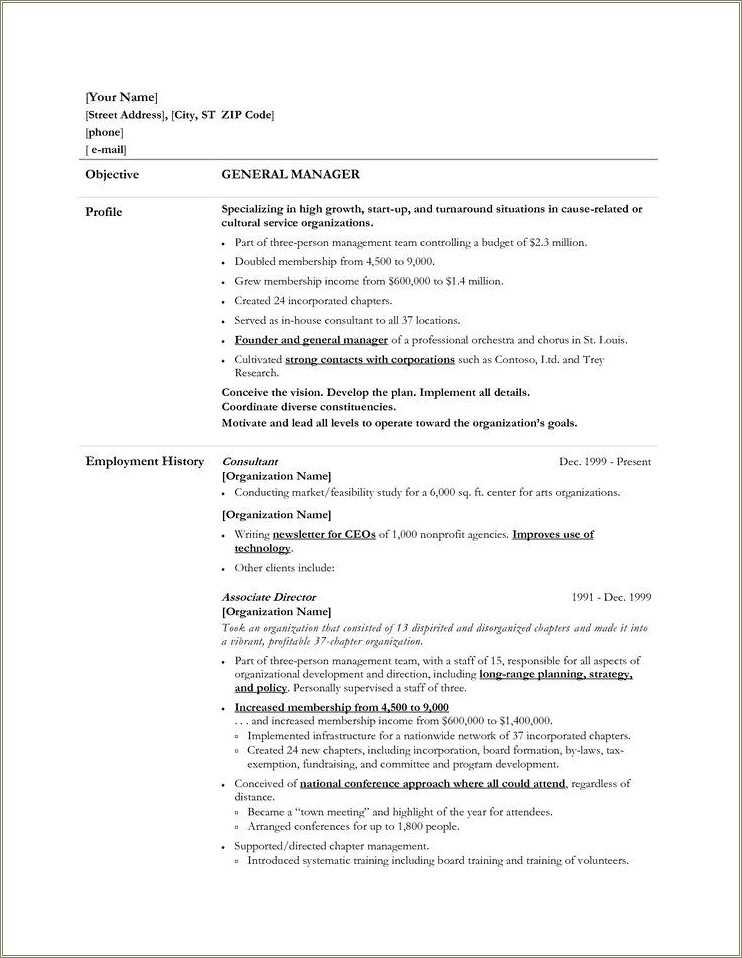 Objective For General Manager Resume - Resume Example Gallery