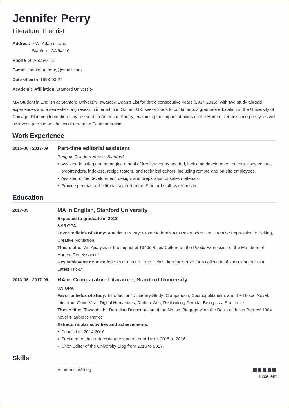 Example Objective Statement For Student Resume