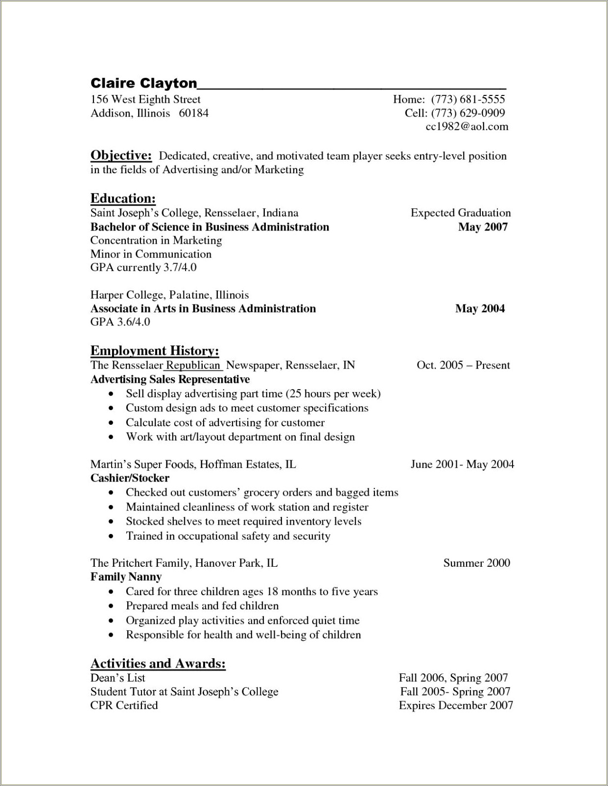 Part Time Job Resume Objectives Resume Example Gallery