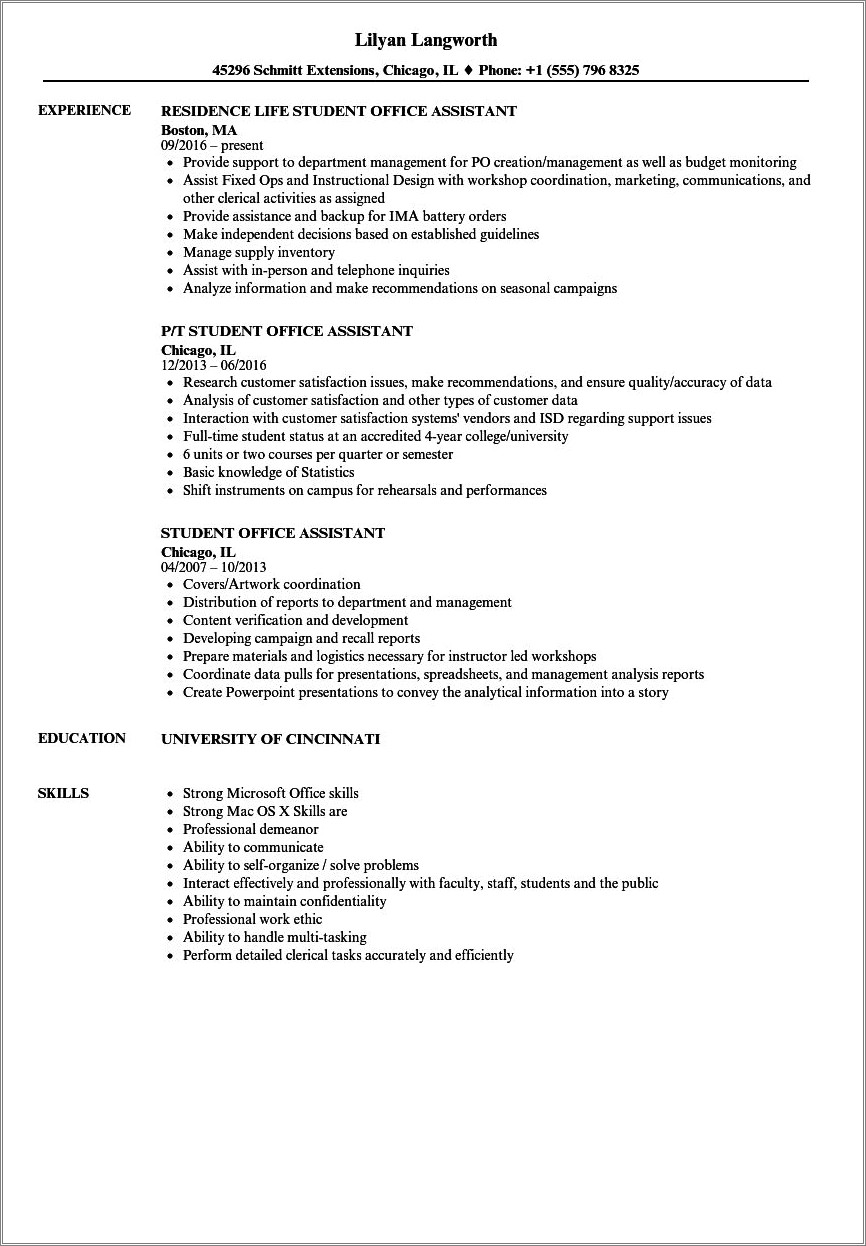 Office Assistant Resume Job Summary Resume Example Gallery