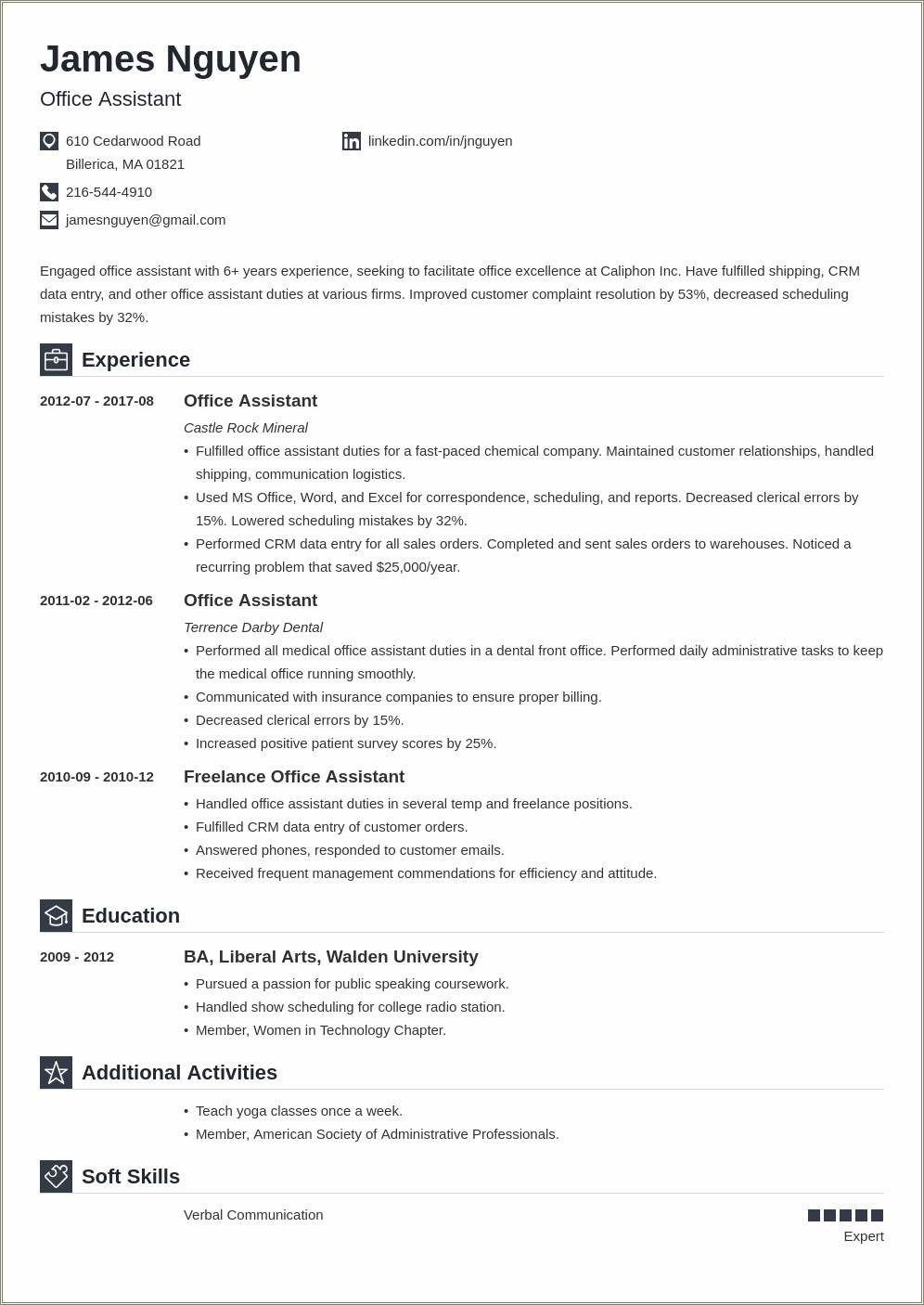 Office Assistant Summary Resume Sample - Resume Example Gallery