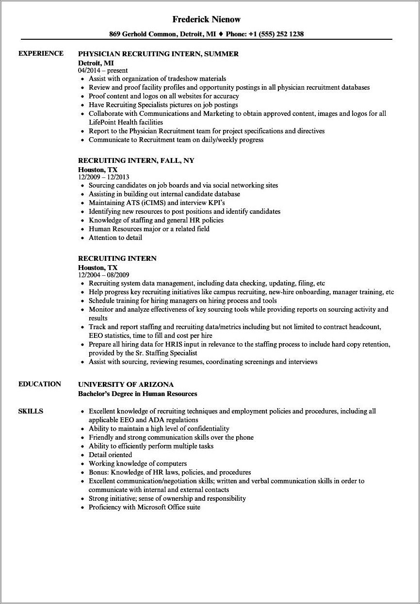 Intern Job Description For Resume