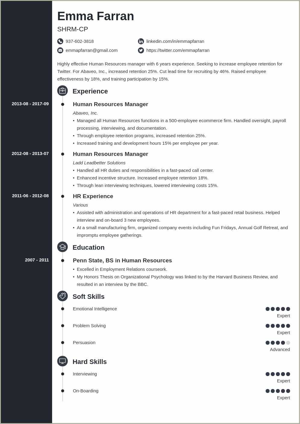 One Year Experience Resume Format For Hr - Resume Example Gallery