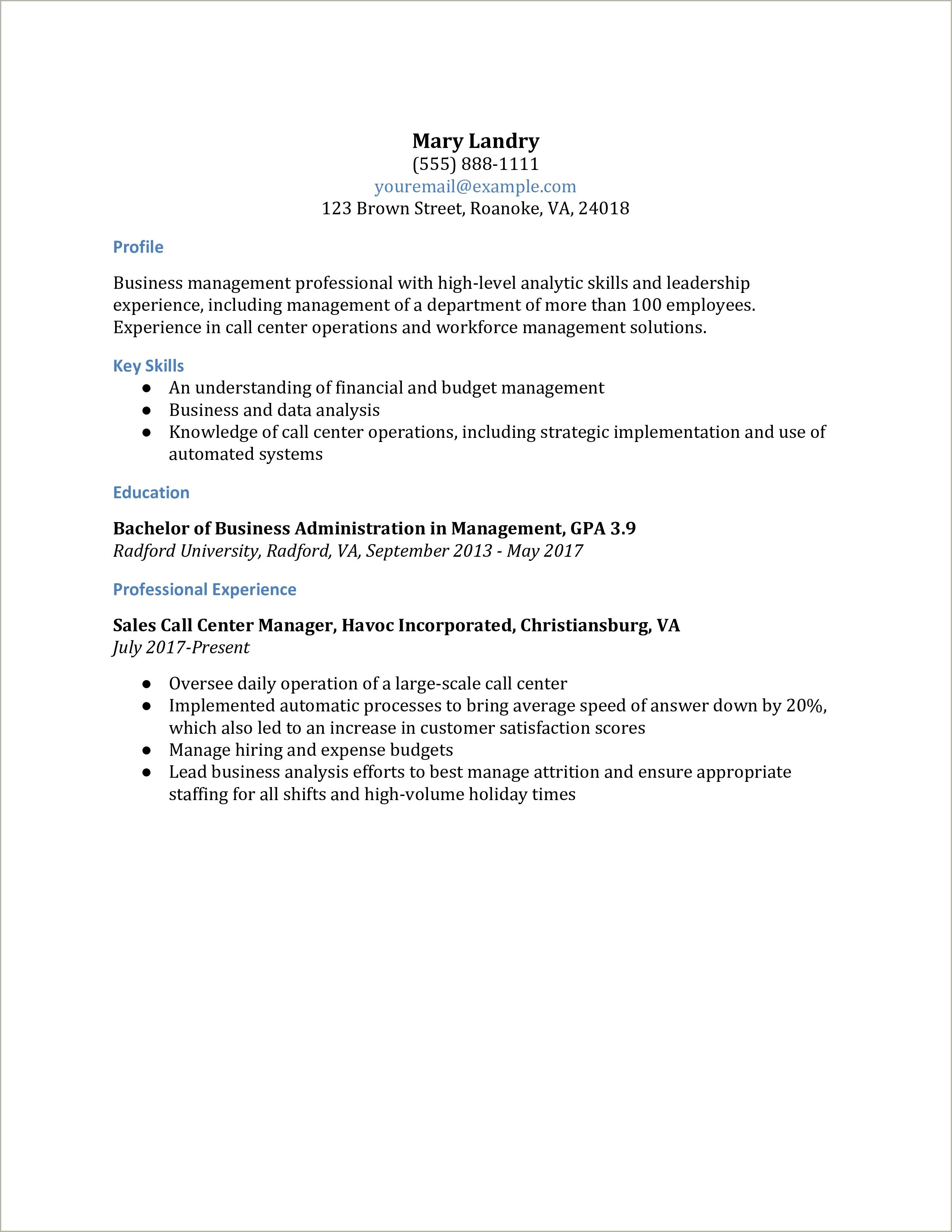 Operations Manager Resume Skills Examples Resume Example Gallery