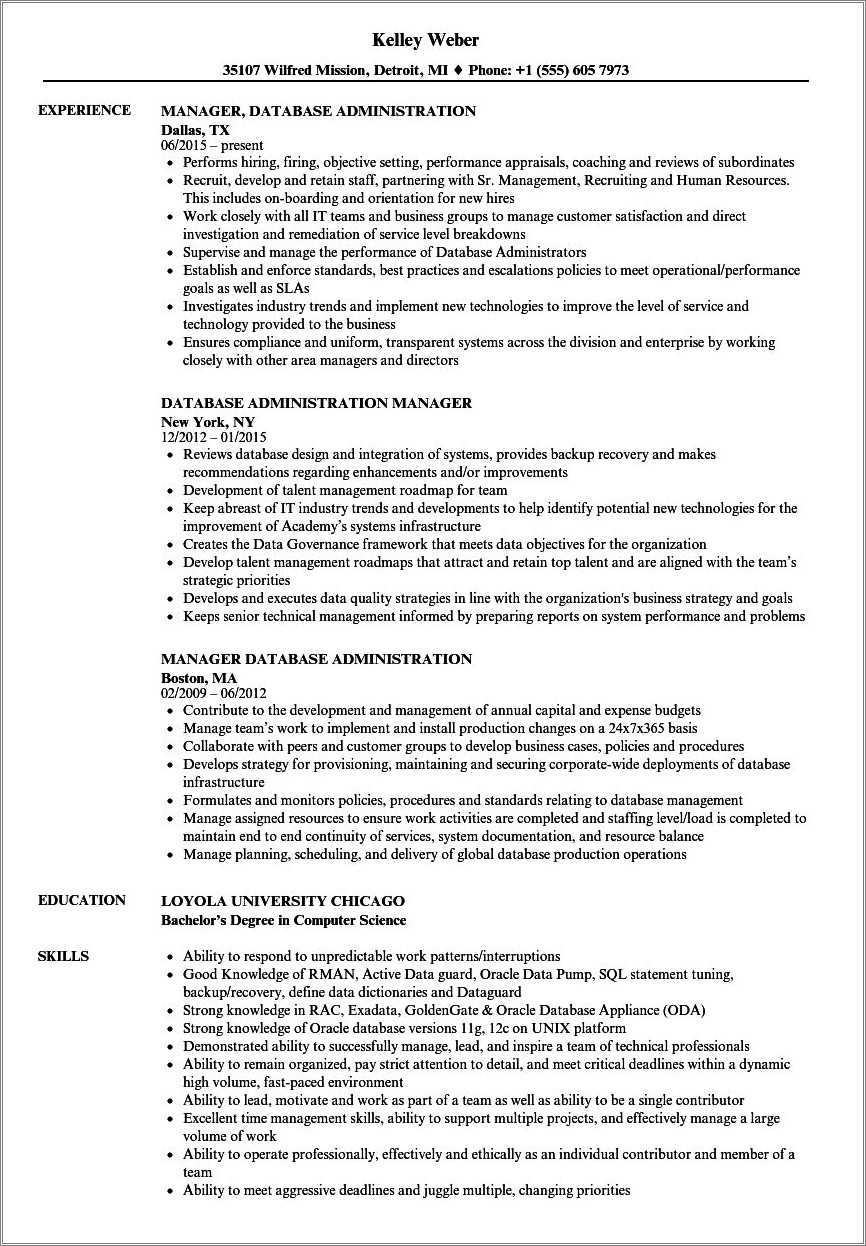 Oracle Rac Dba Resume Sample - Resume Example Gallery