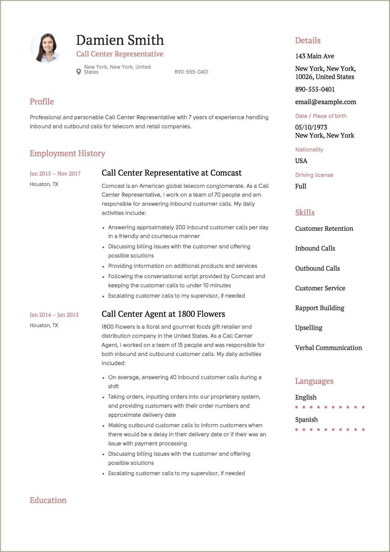 Best Resume Sample For Call Center Agent