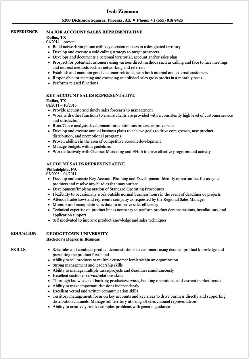 Outside Sales Representative Resume Example - Resume Example Gallery