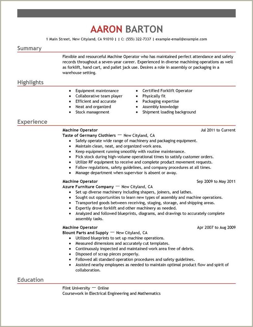 Pallet Jack Operator Resume Sample - Resume Example Gallery