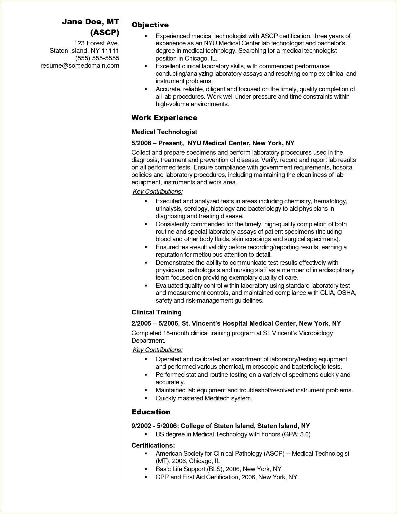 Pathology Blood Collector Resume Sample - Resume Example Gallery