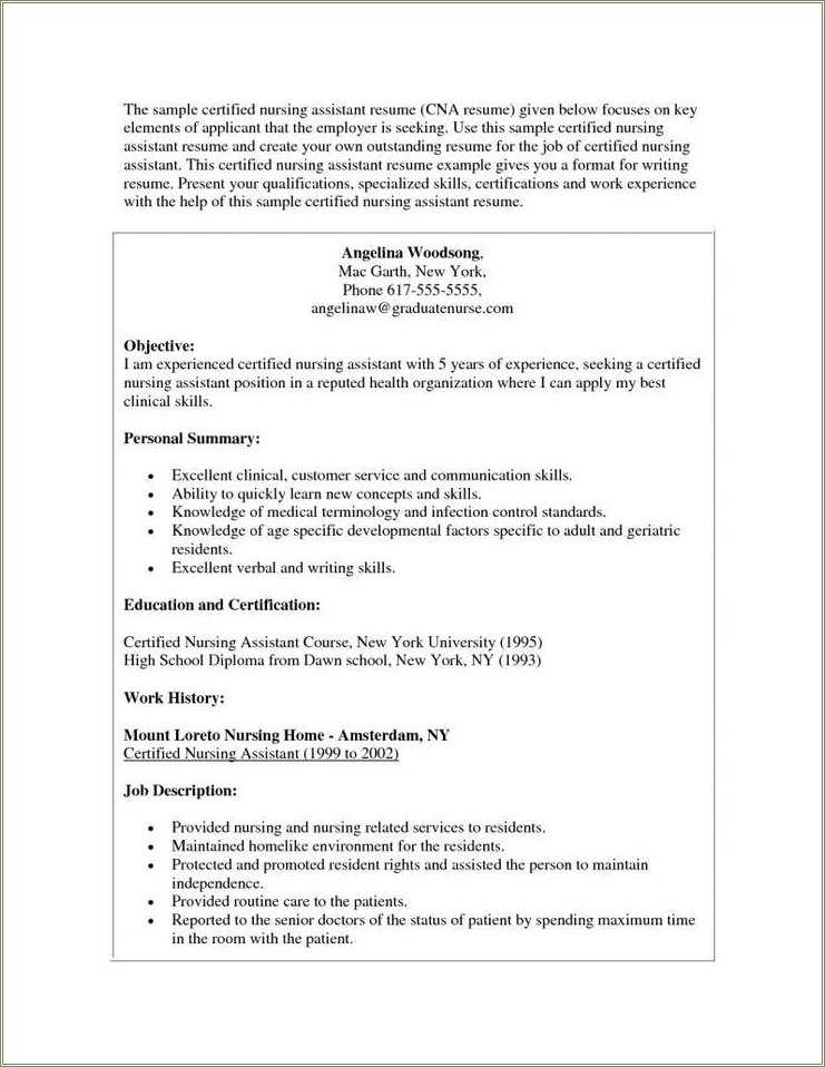 Patient Care Assistant Skills For Resume