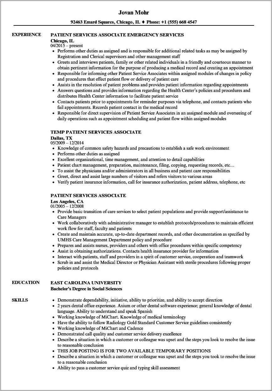 Patient Care Associate Resume Sample Resume Example Gallery