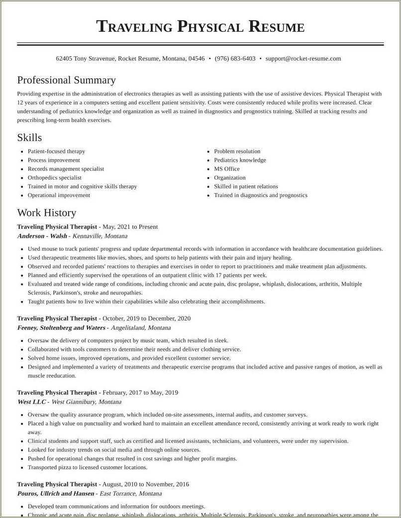 Resume Sample For Physical Therapist - Resume Example Gallery