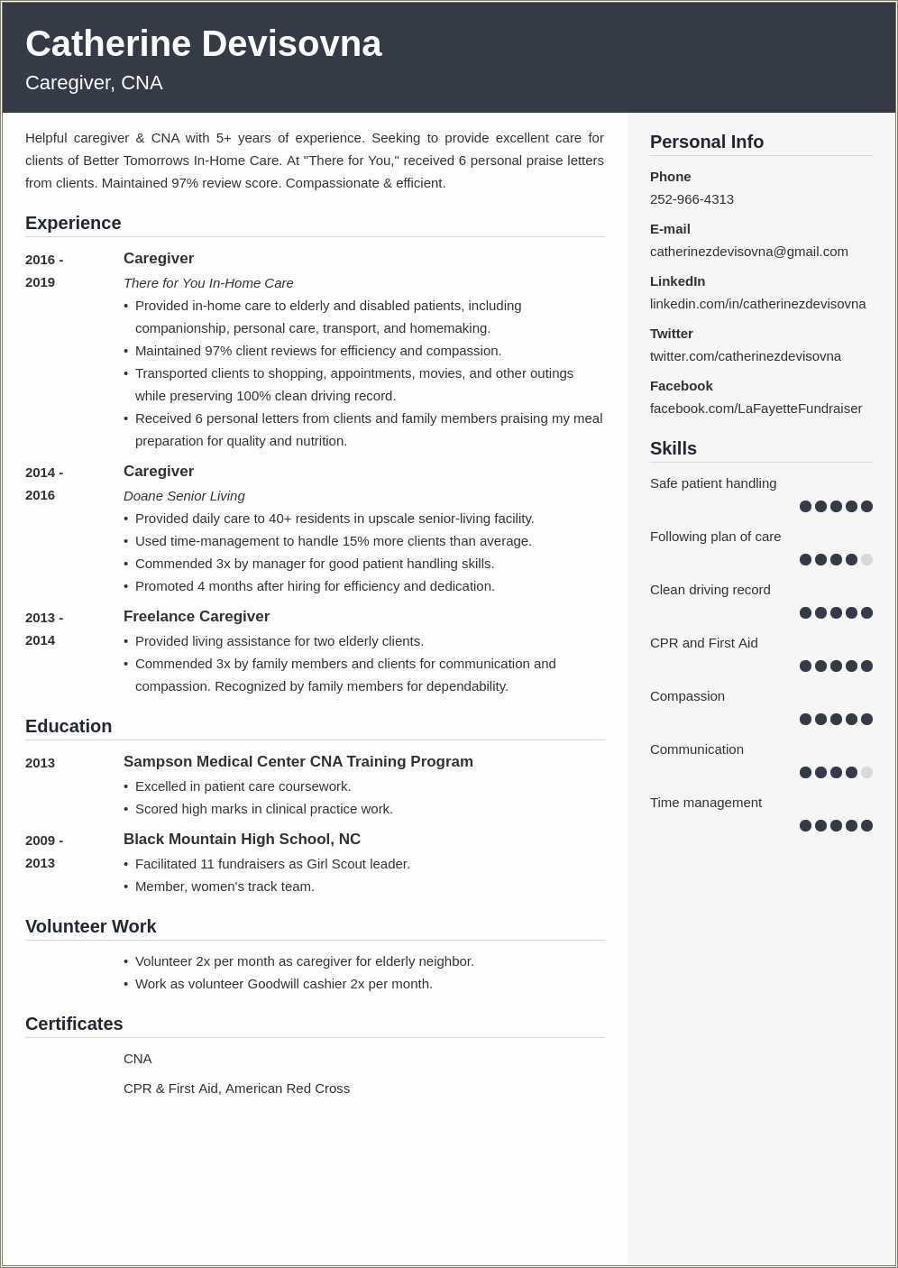 Personal Care Assistant Skills For Resume