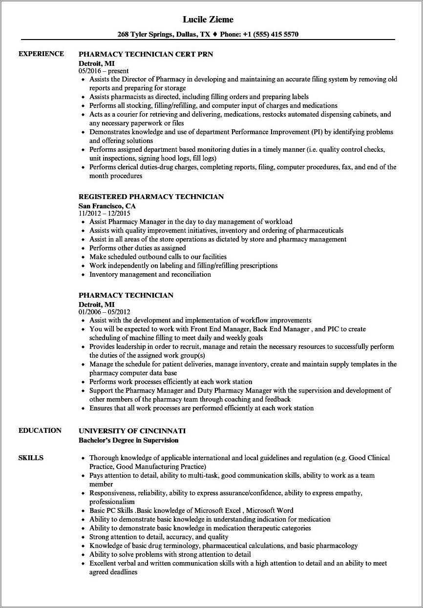 Skills For A Pharmacy Technician Resume - Resume Example Gallery