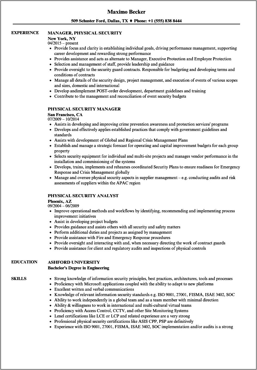 security project manager resume