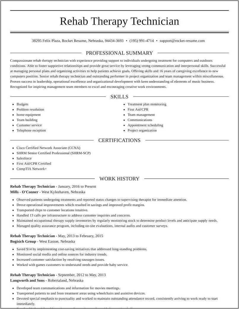 Physical Therapy Technician Resume Sample Resume Example Gallery