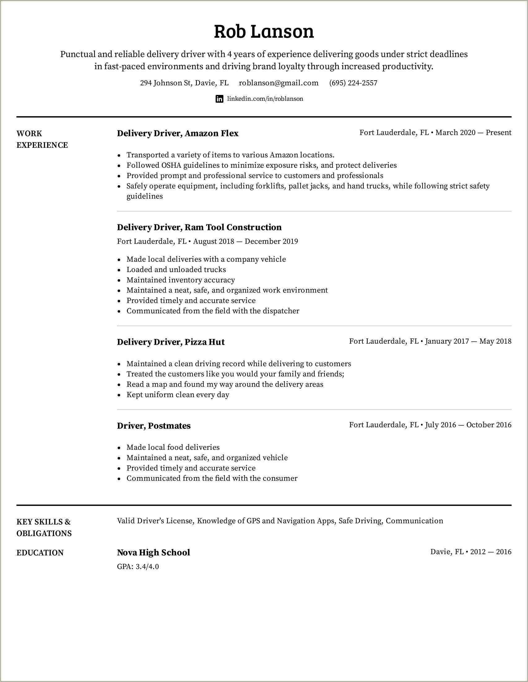 Pizza Hut Delivery Driver Resume Sample - Resume Example Gallery