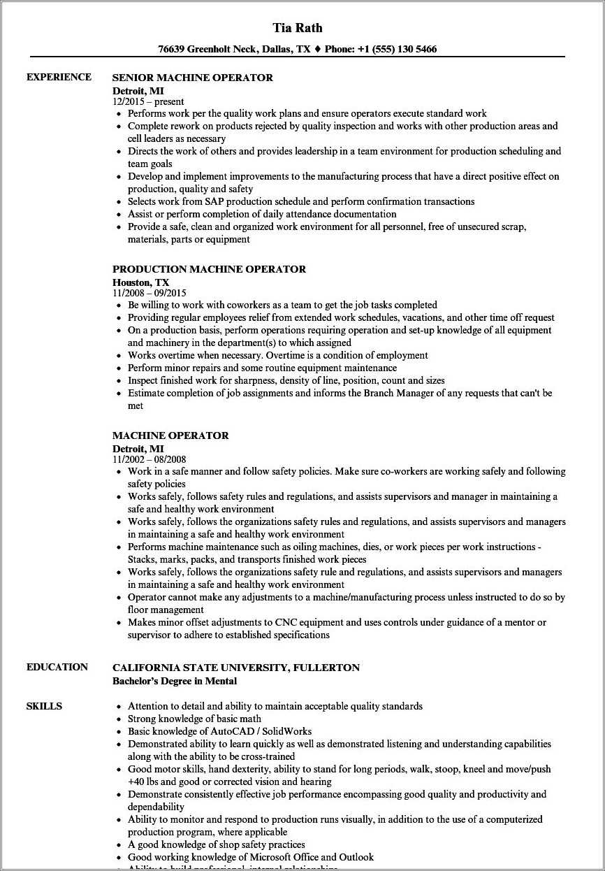 Plastic Injection Molding Resume Example - Resume Example Gallery