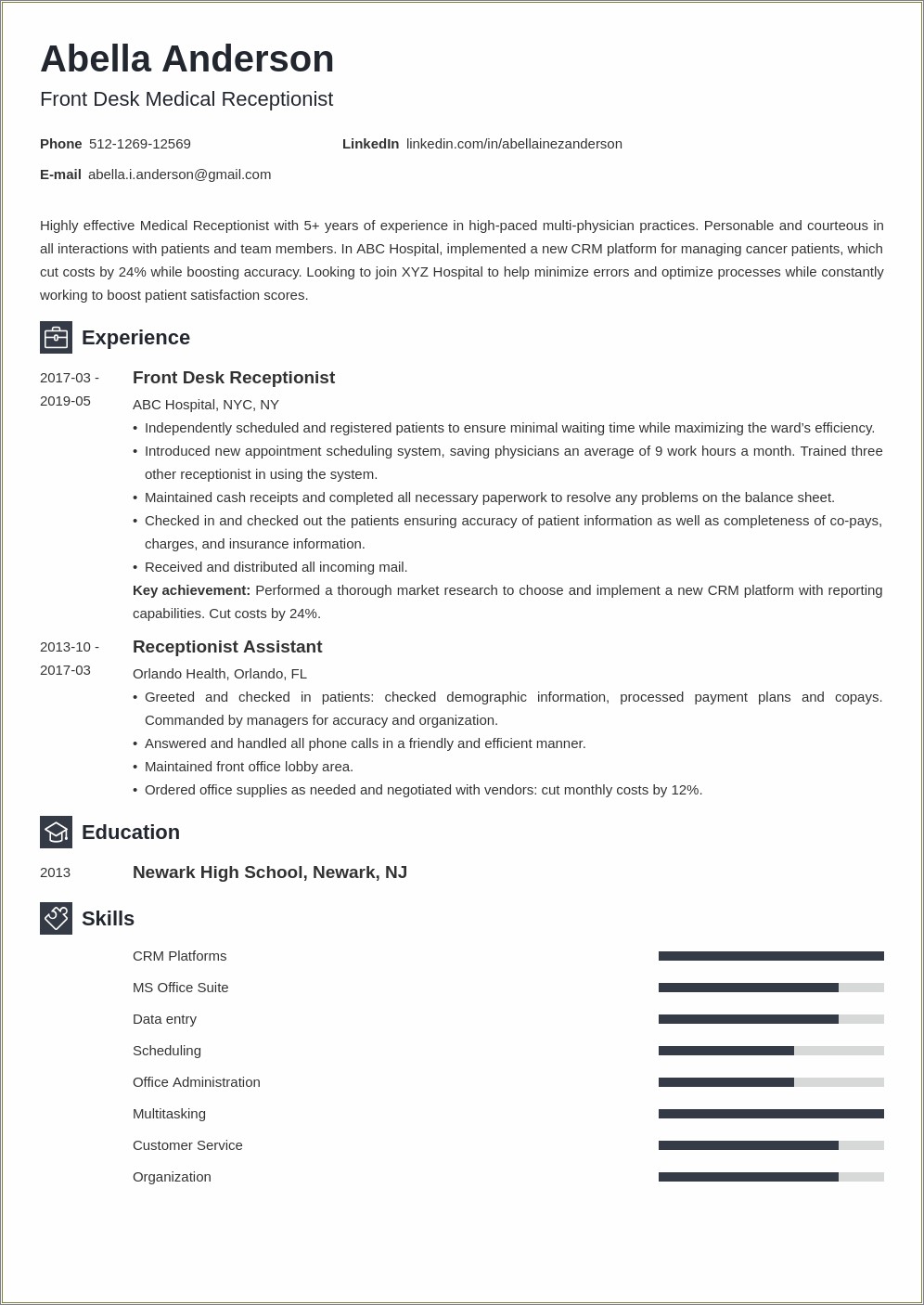 Plastic Surgeon Receptionist Resume Examples - Resume Example Gallery