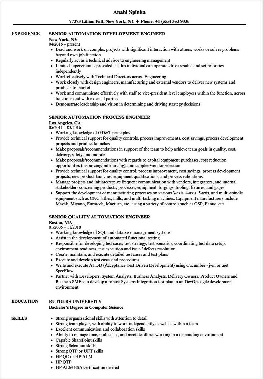 Plc Automation Engineer Resume Samples - Resume Example Gallery