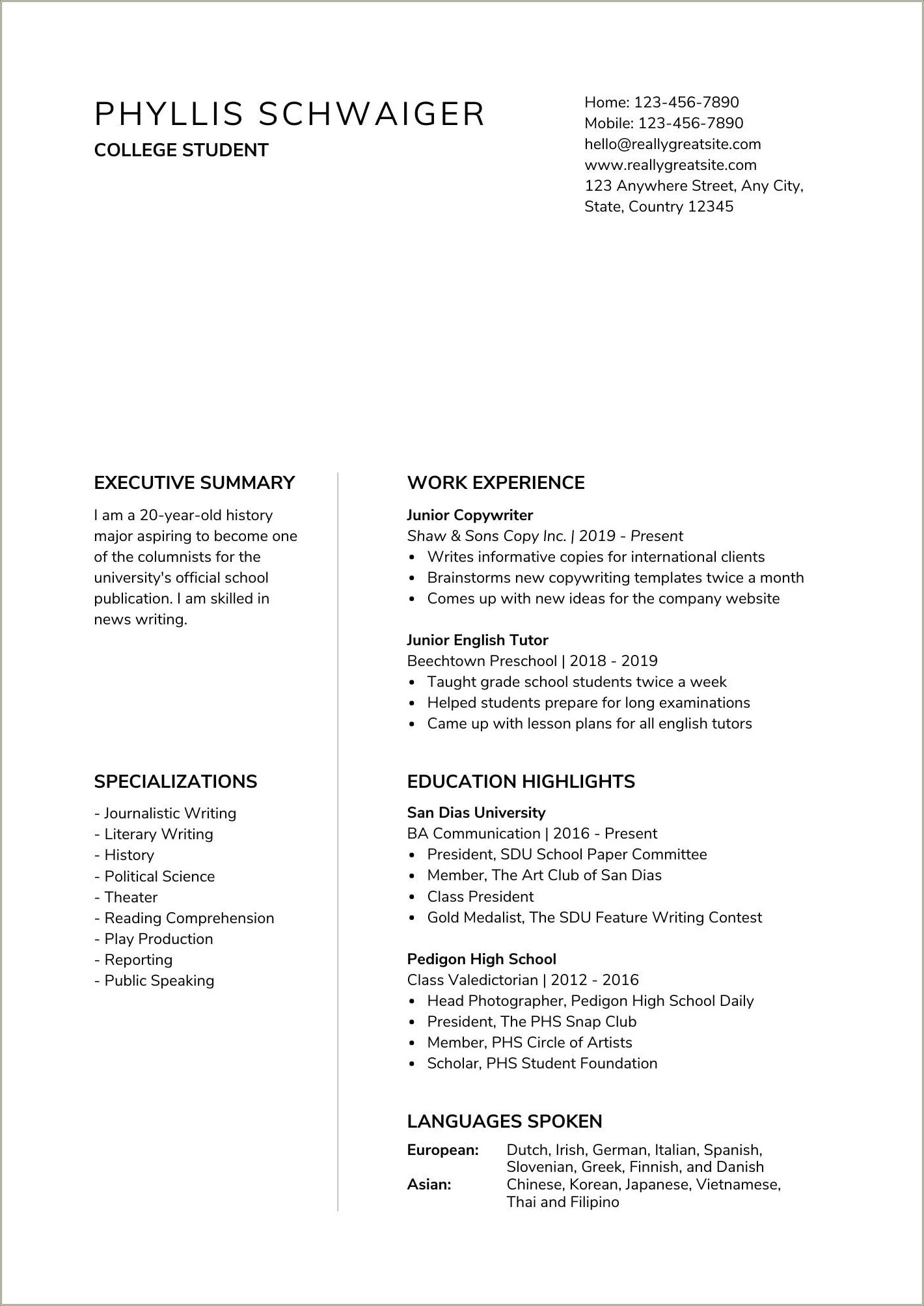 Example Of A Good Political Science Resumes Resume Example Gallery 6162