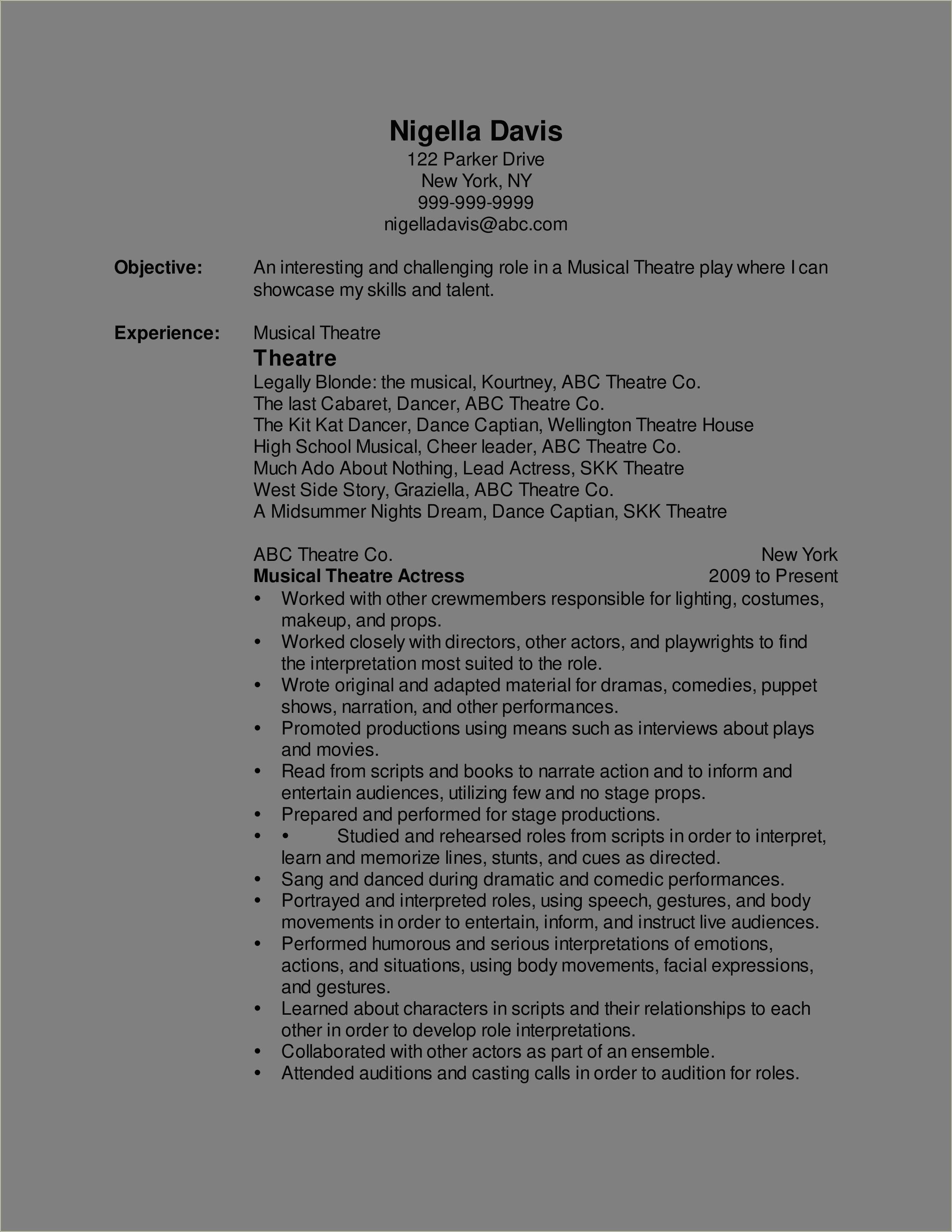 common-special-skills-theatre-resume-resume-example-gallery