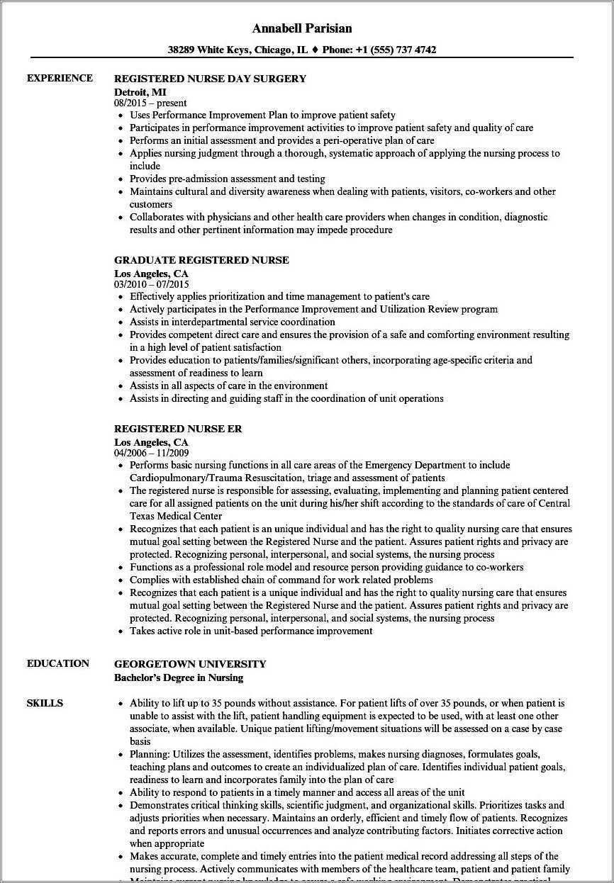 Resume Sample Of Nurse Pdf - Resume Example Gallery