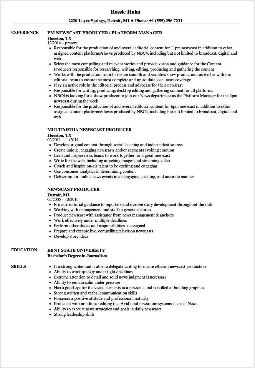 Producer General News Resume Samples Resume Example Gallery