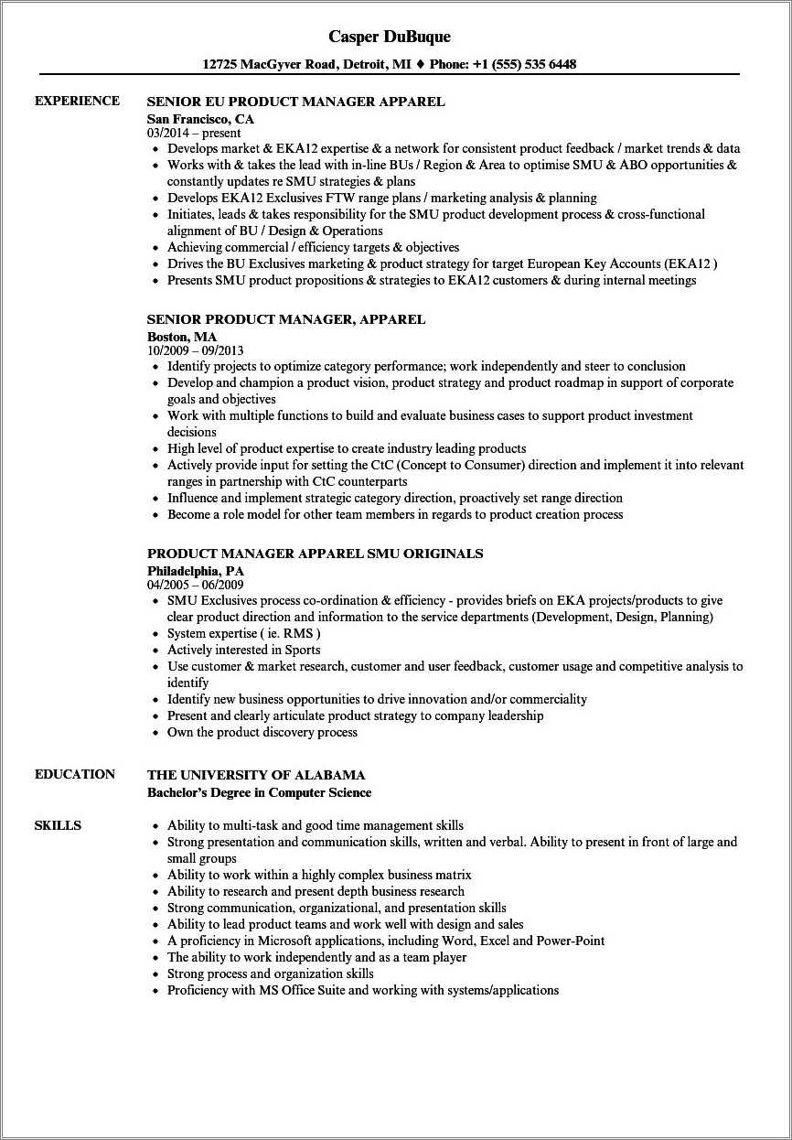 Product Development Manager Resume Apparel - Resume Example Gallery