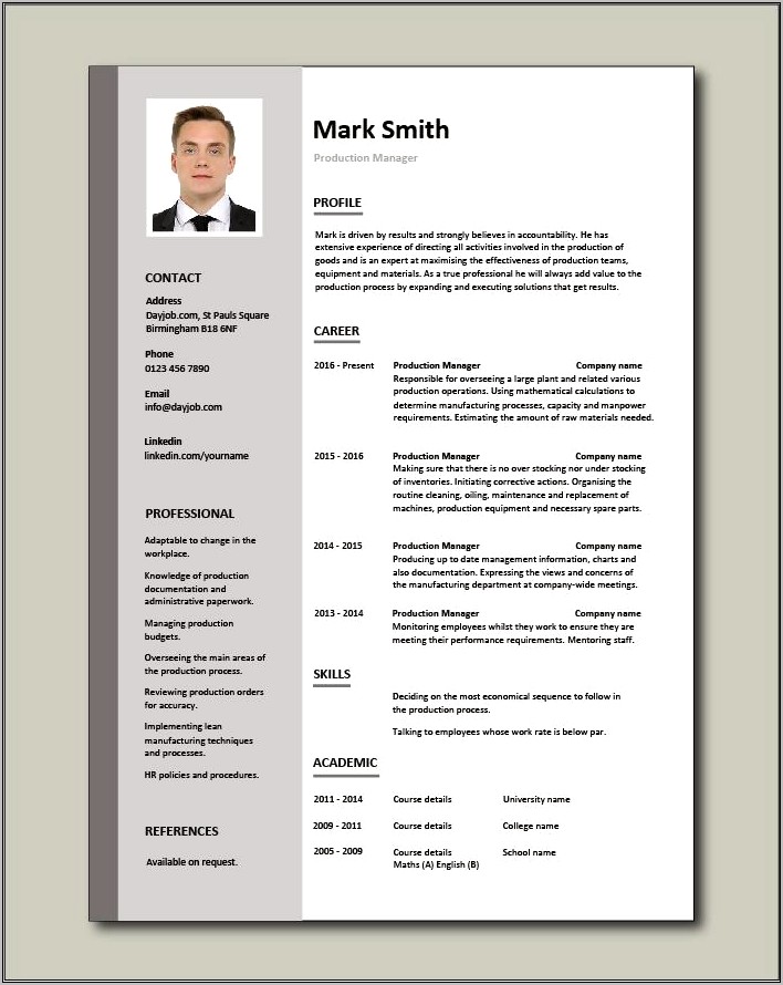 Production Manager Resume Format Pdf