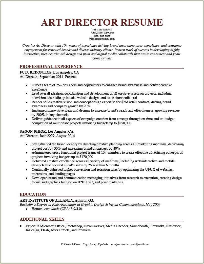 Professional Creative Art Director Resume Examples - Resume Example Gallery