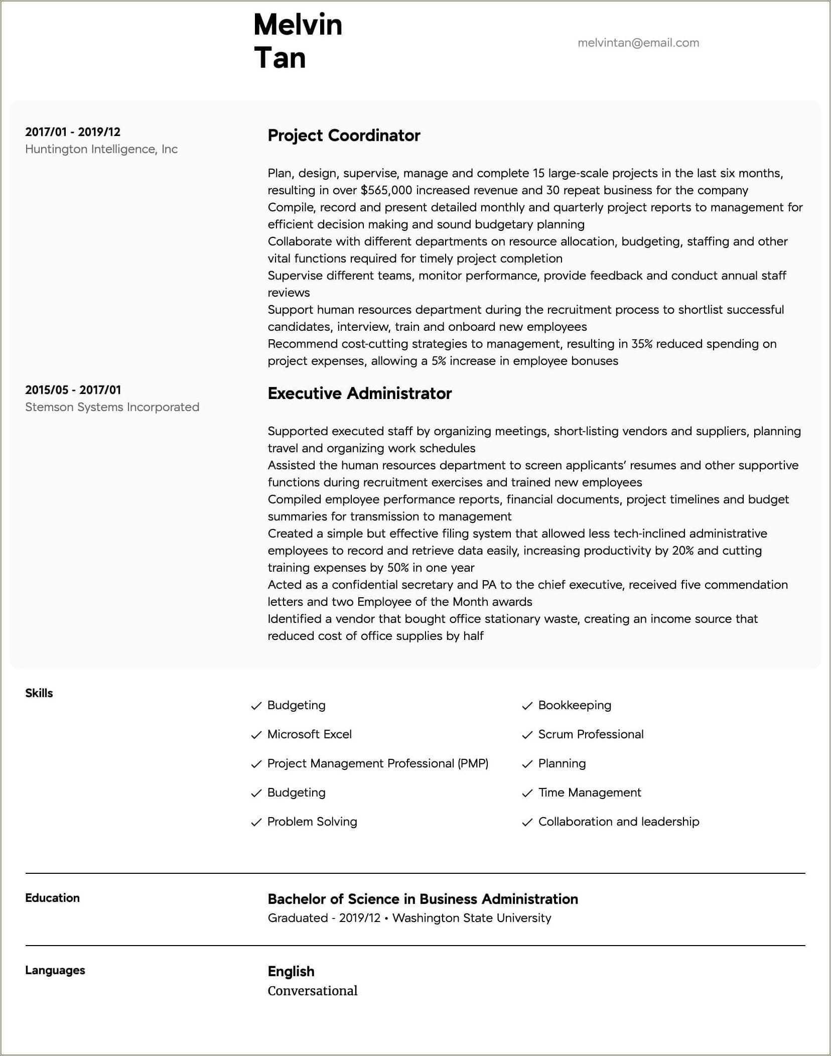 Project Coordinator Resume Job Description Resume Example Gallery