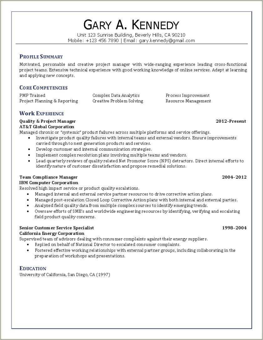 project manager core competencies resume examples
