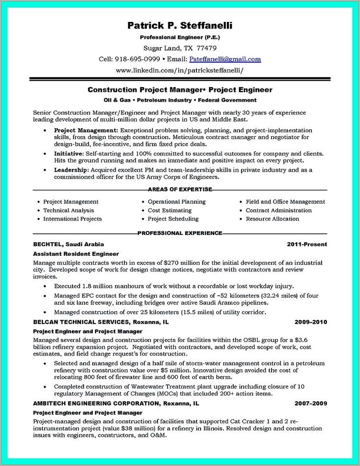 Mechanical Project Engineer Sample Resume - Resume Example Gallery