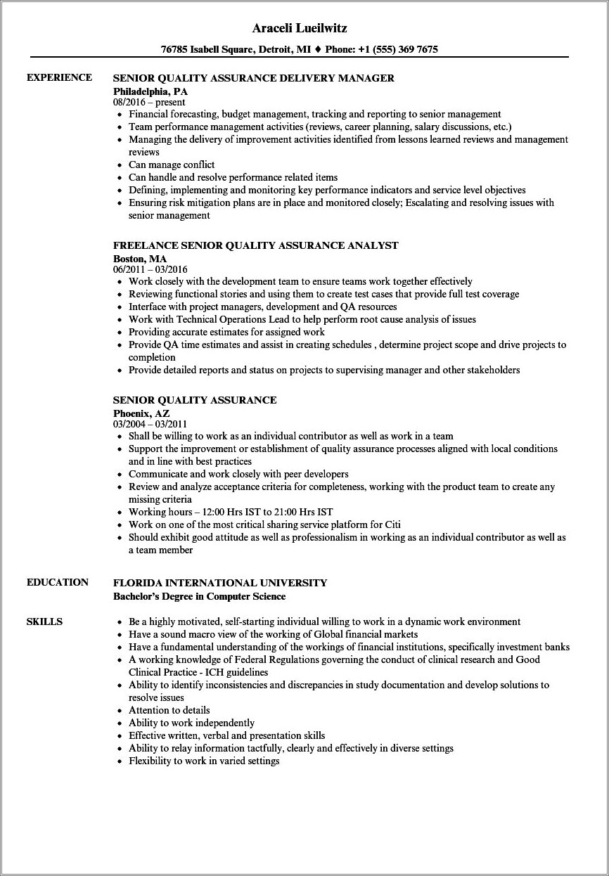 Quality Control Resume Examples