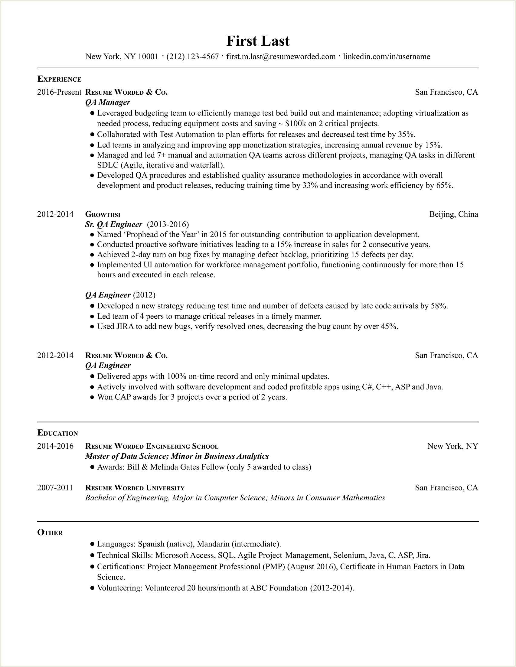 Quality Assurance Manager Resume Summary Resume Example Gallery