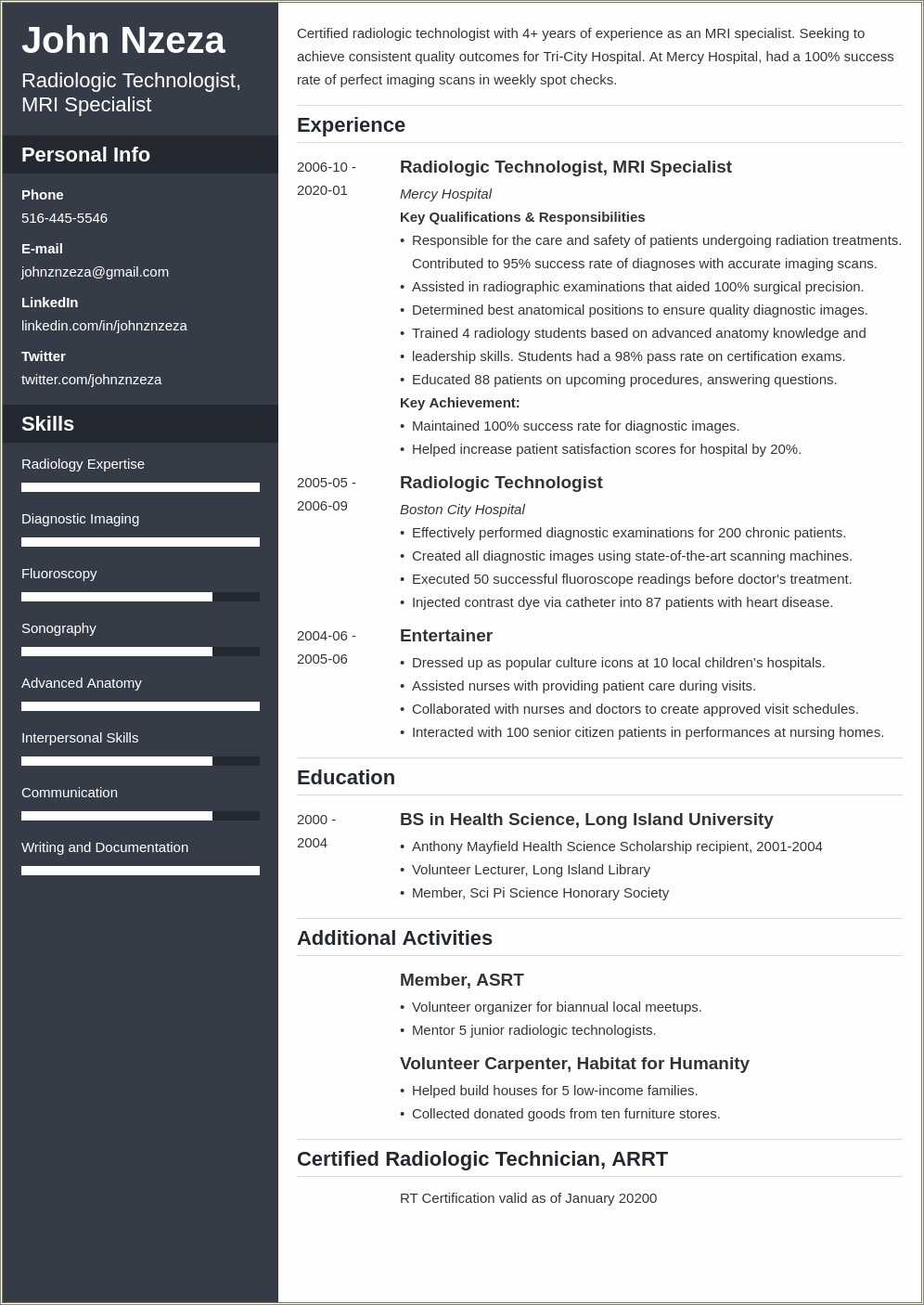 Radiation Therapist Job Description For Resume - Resume Example Gallery