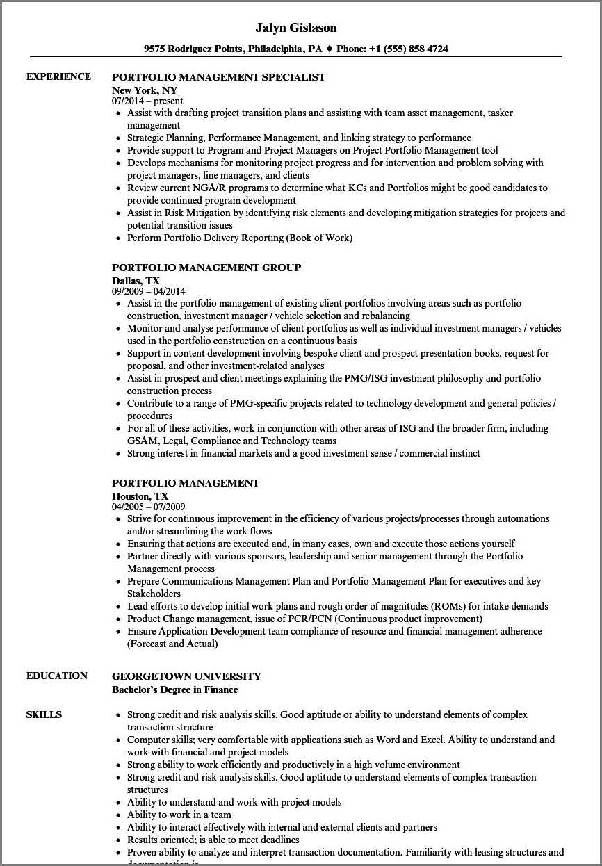 R&d Portfolio Management Resume - Resume Example Gallery