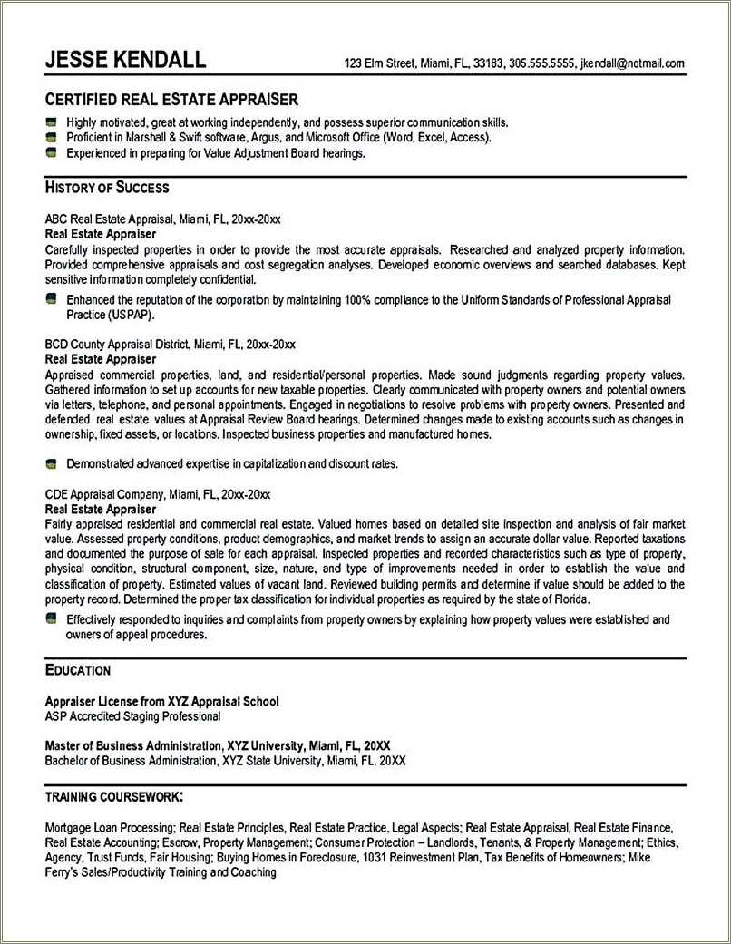 Real Estate Appraiser Resume Sample - Resume Example Gallery