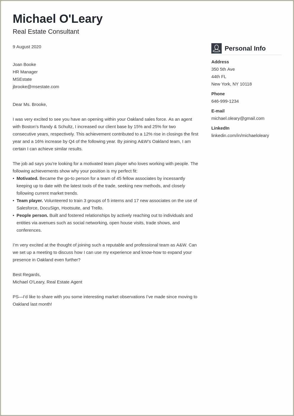 Real Estate Resume Cover Letter Samples - Resume Example Gallery