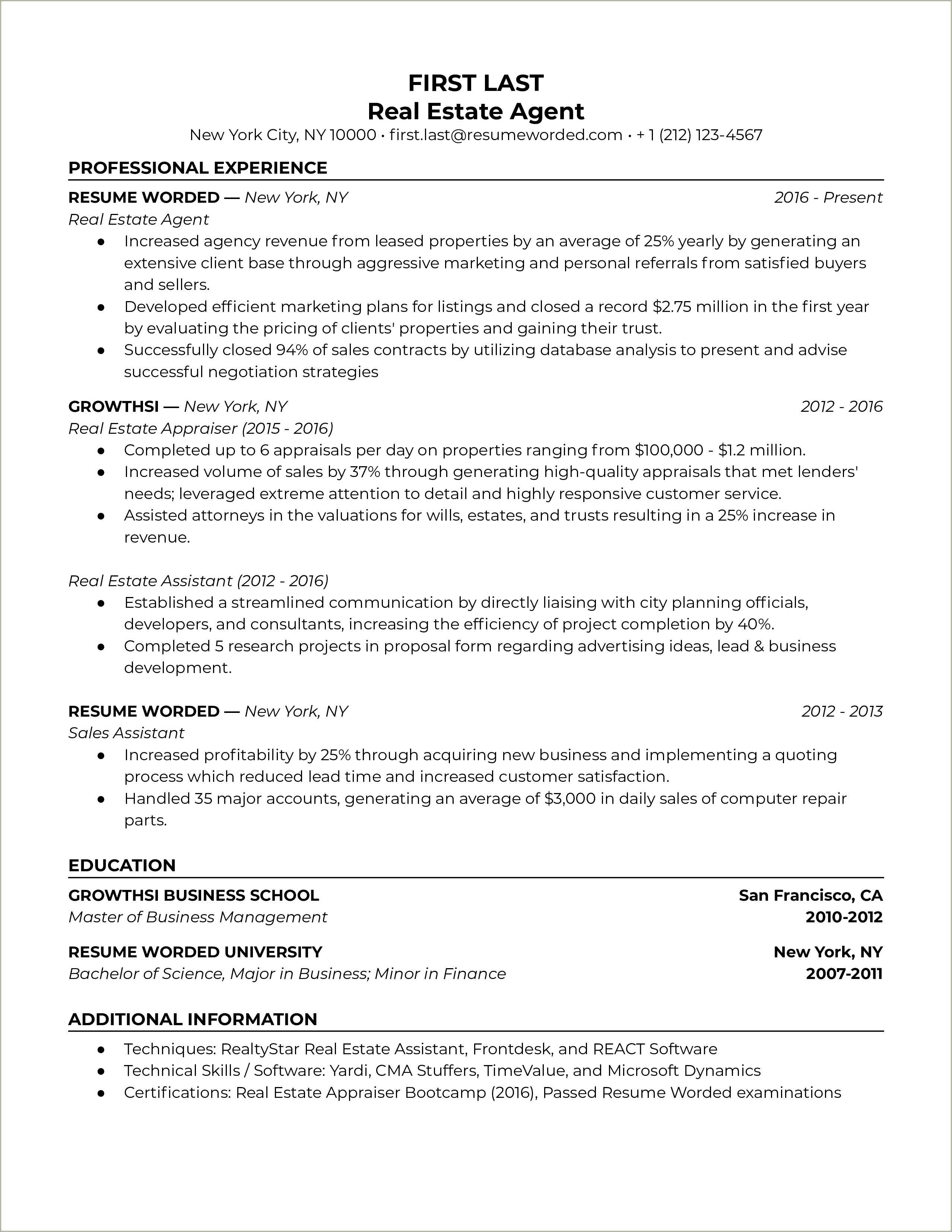 Real Estate Sales Agent Resume Sample Resume Example Gallery