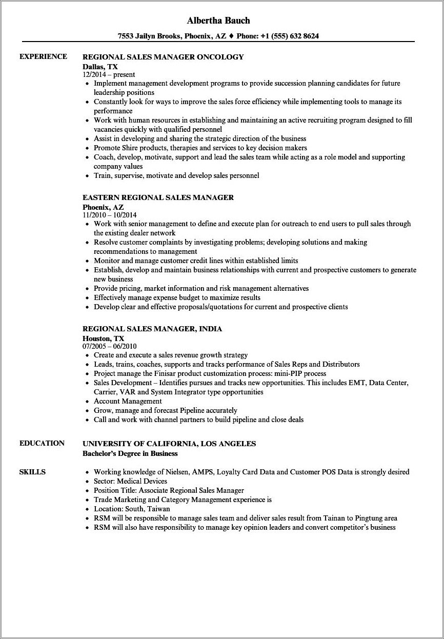 Regional Sales Manager Resume Skills Resume Example Gallery