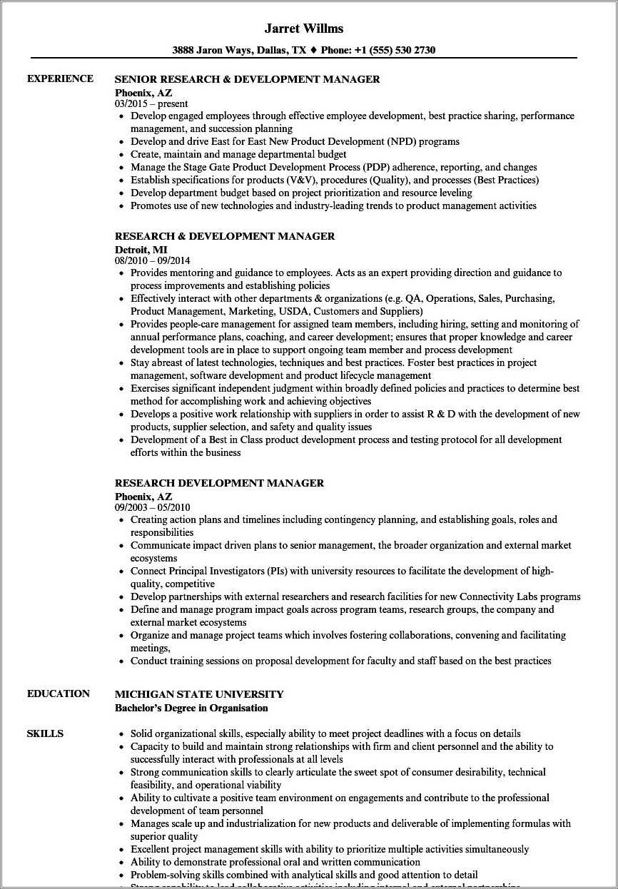 Sample Of Research And Development Resume - Resume Example Gallery