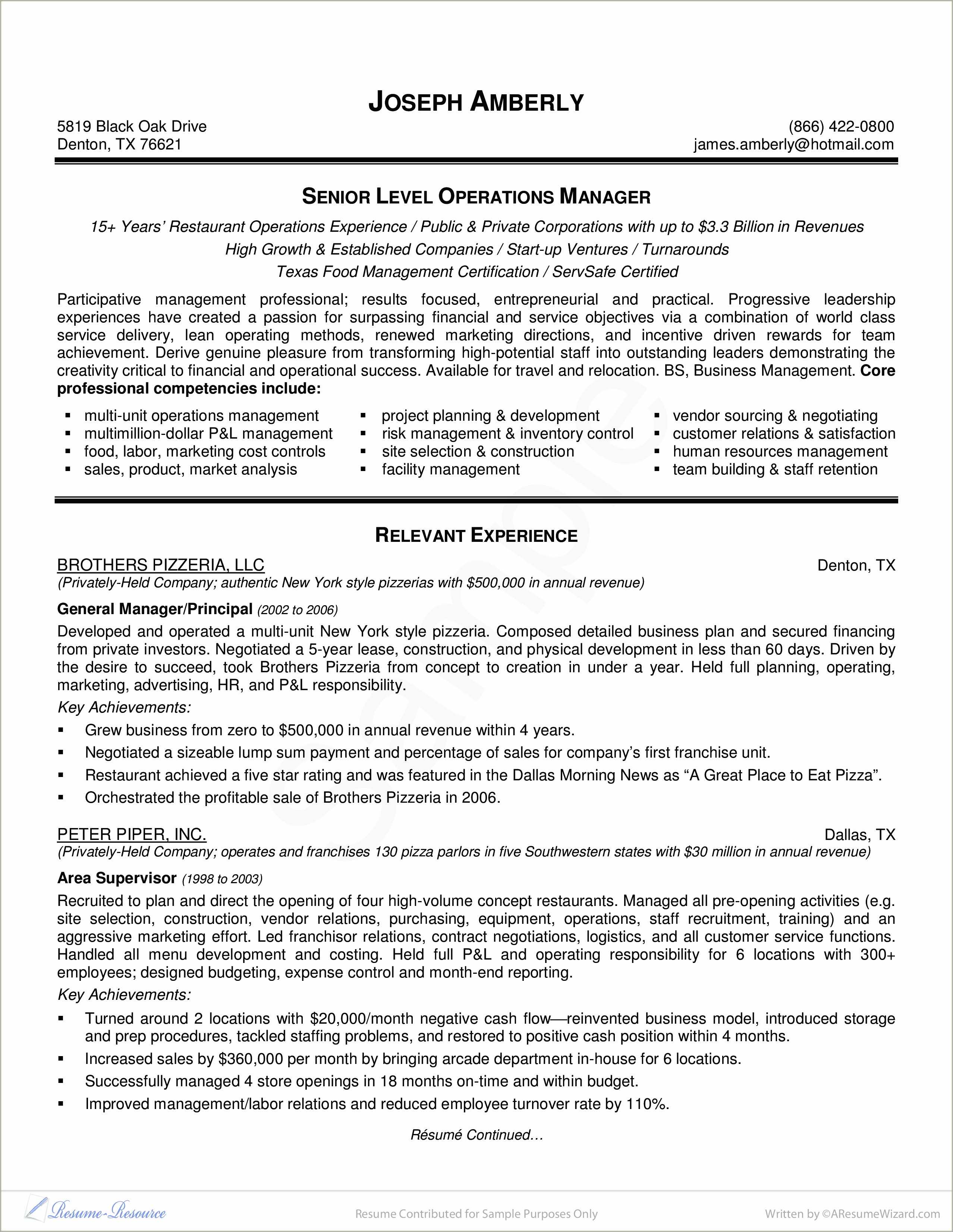 Restaurant General Manager Job Resume Resume Example Gallery