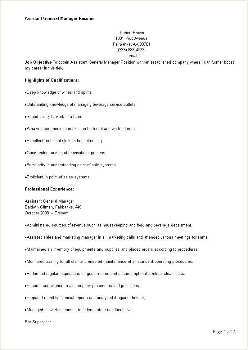 Restaurant General Manager Resume Sample Doc Resume Example Gallery